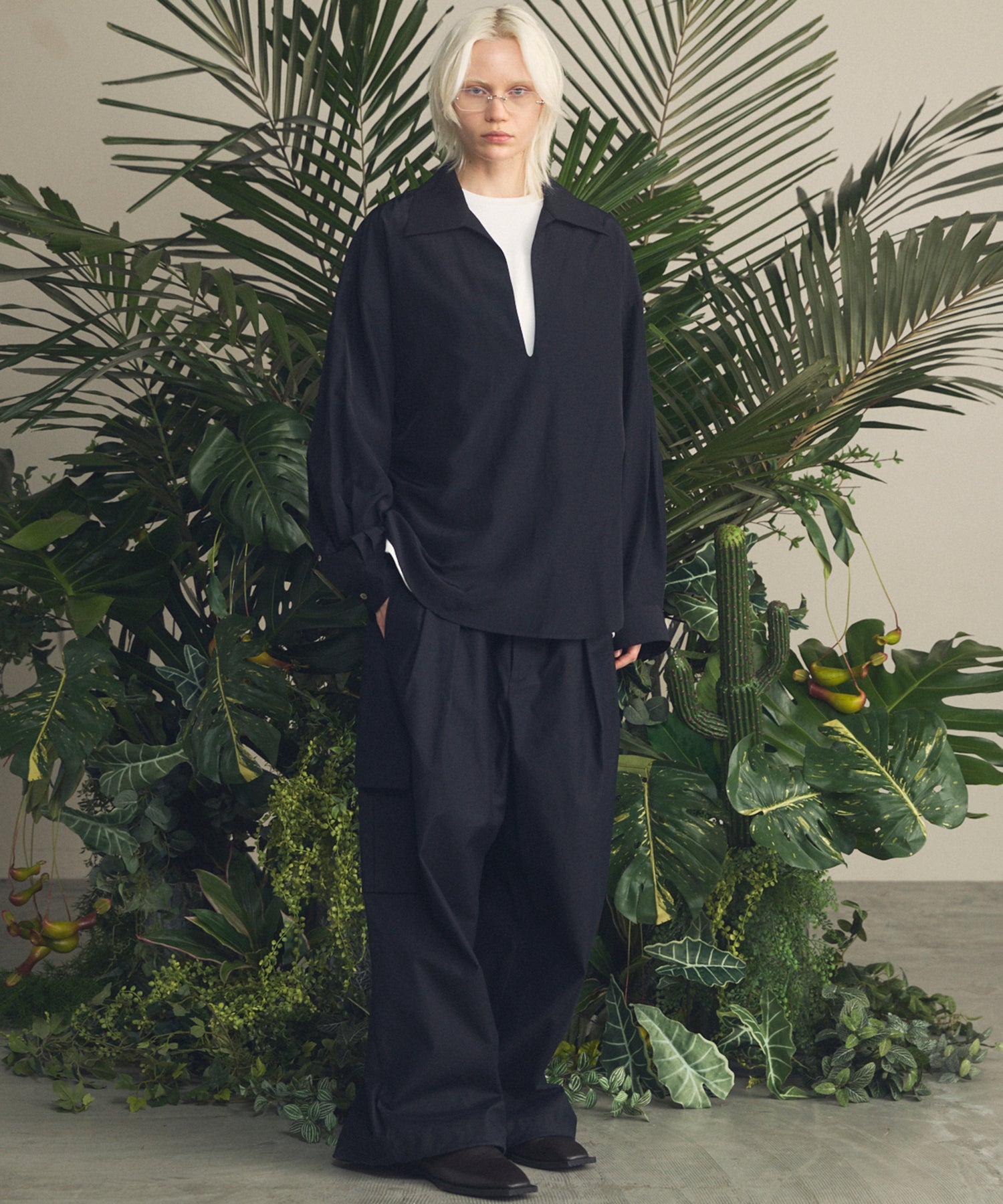 Back Satin Slub Stretch Prime-Wide Cargo Pants