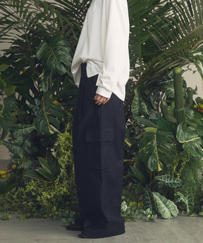 Back Satin Slub Stretch Prime-Wide Cargo Pants