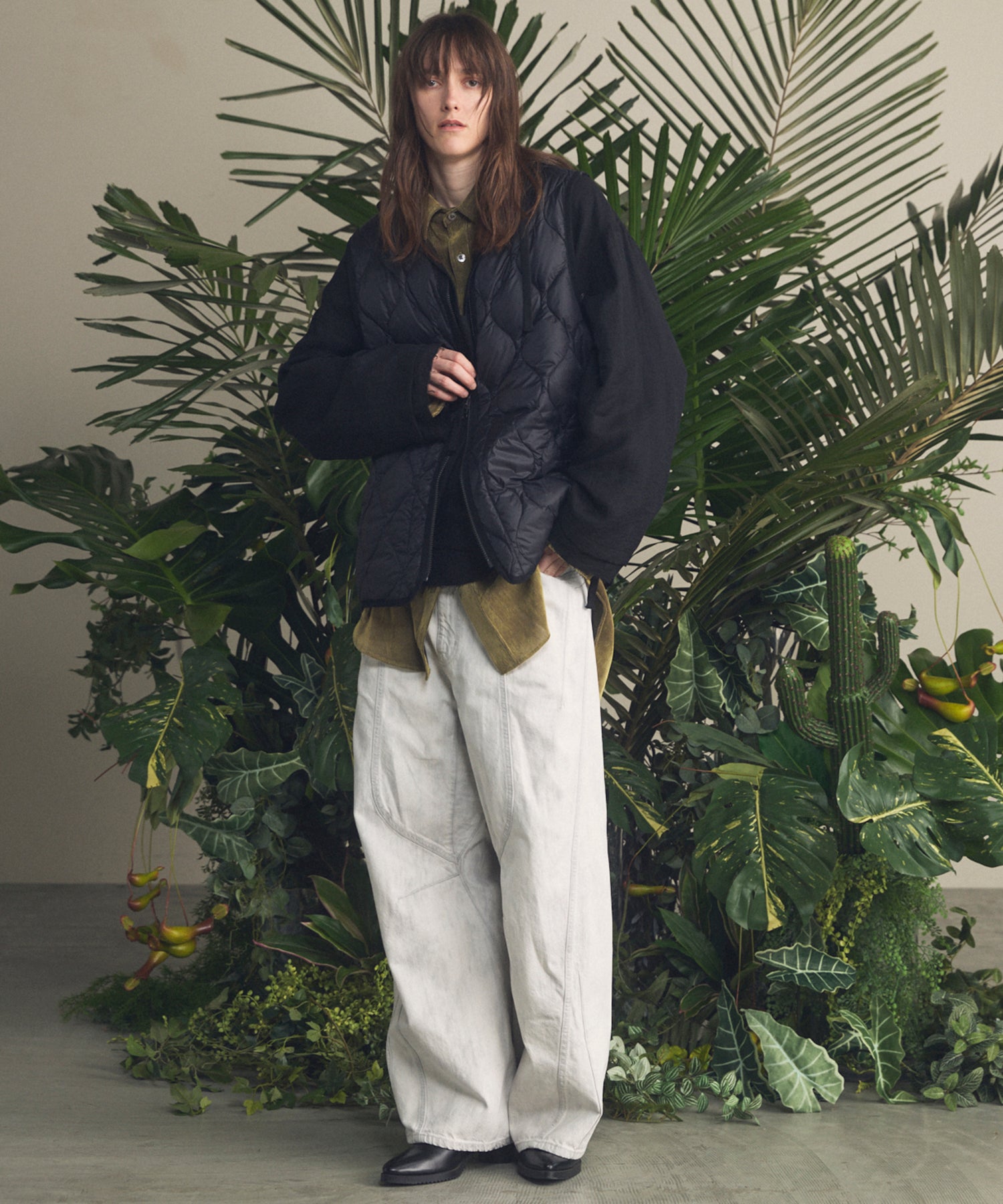 프라임 오버 플록 프린트 일반 칼라 셔츠 코트