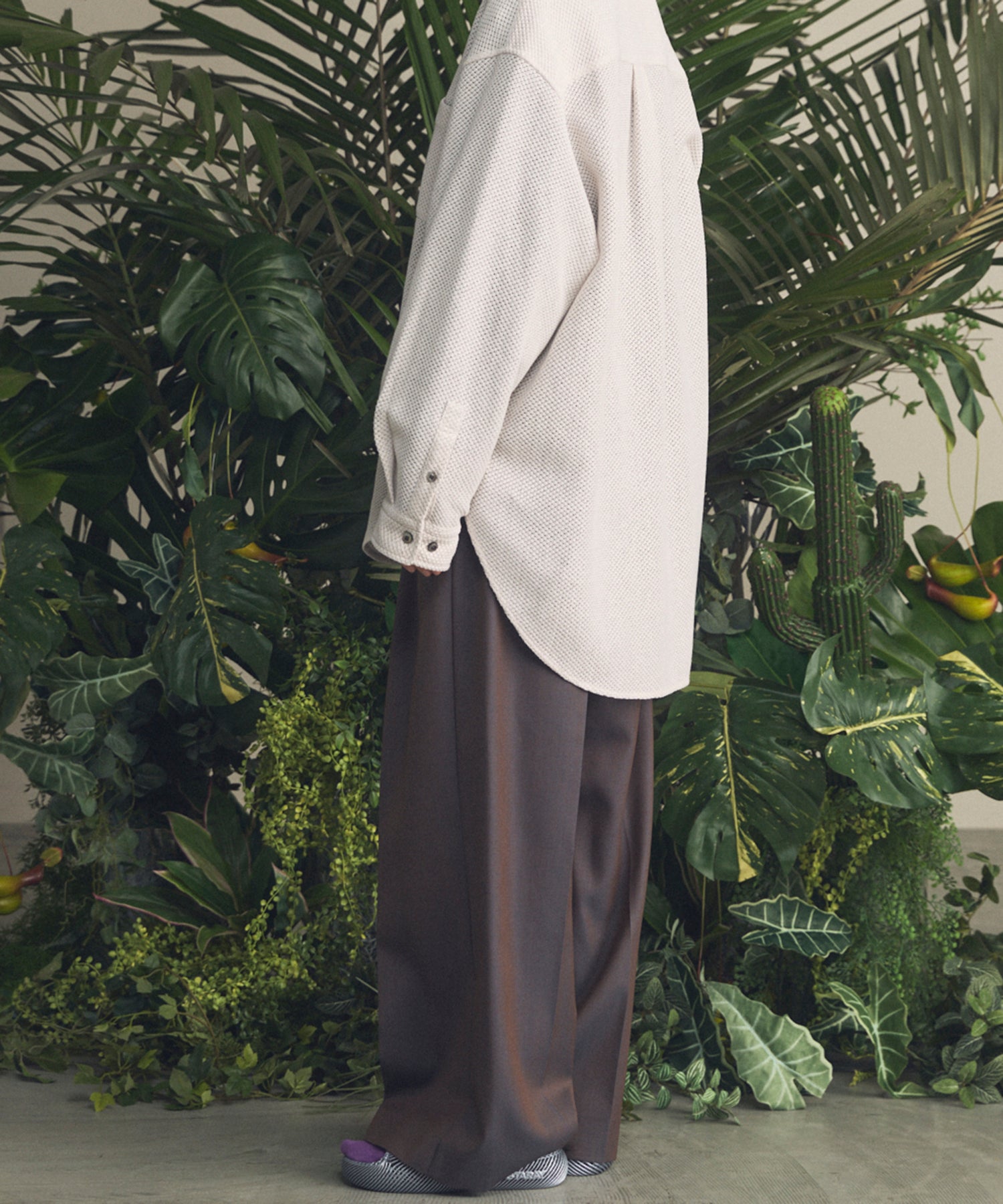 4 색 샹 브레이 세탁 가능한 양모 프라임 전역의 턱 넓은 바지