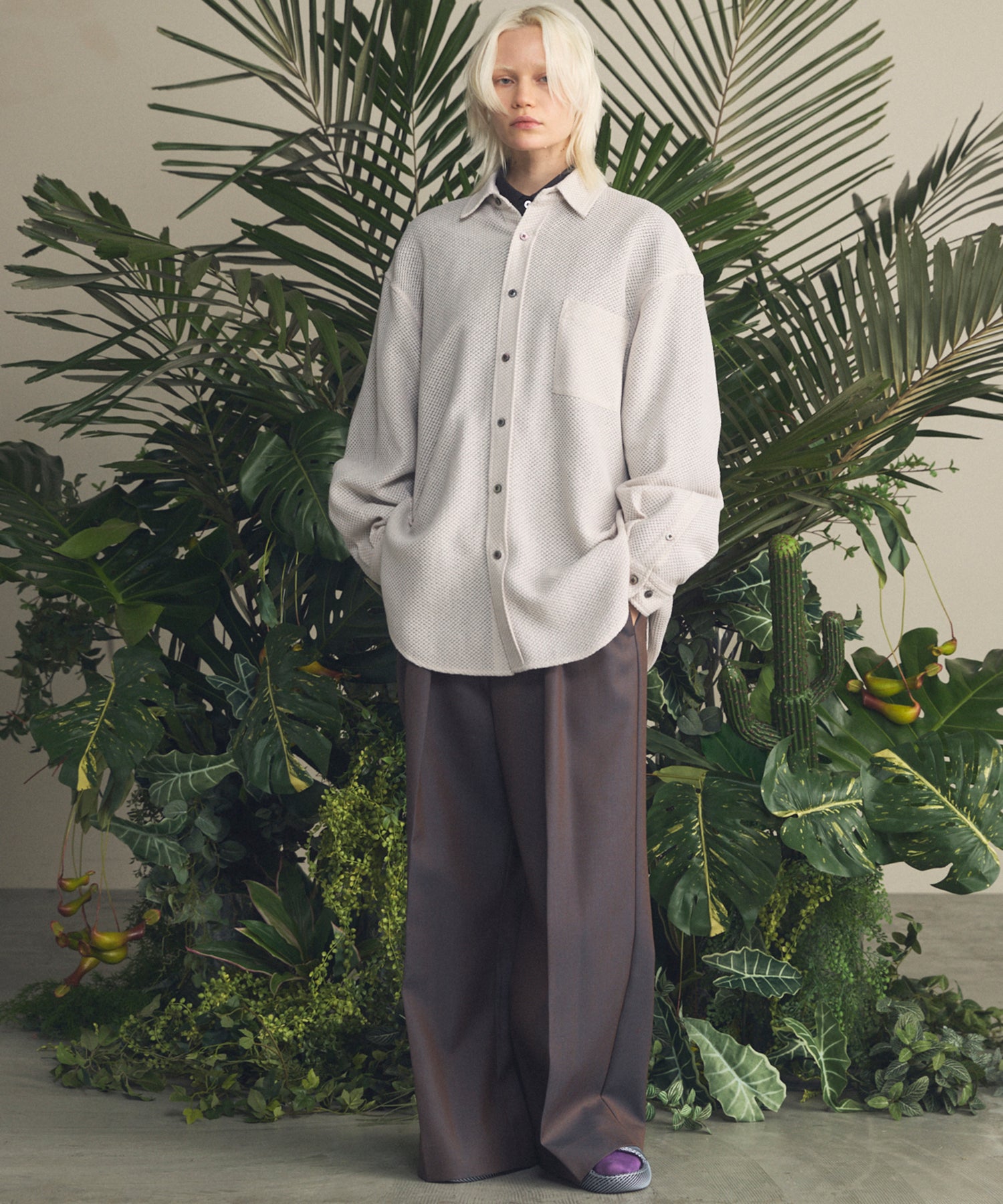 4 색 샹 브레이 세탁 가능한 양모 프라임 전역의 턱 넓은 바지