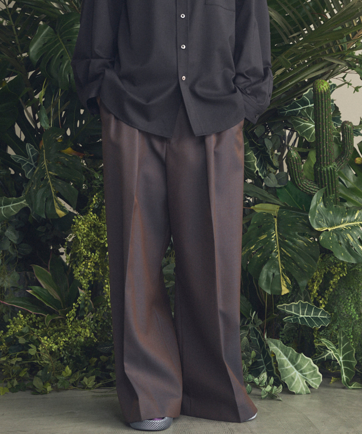 4 색 샹 브레이 세탁 가능한 양모 프라임 전역의 턱 넓은 바지