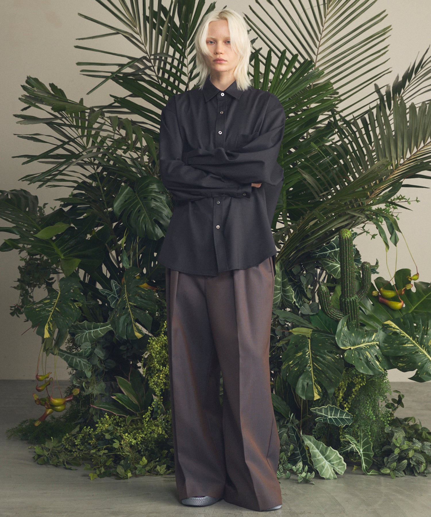 4 색 샹 브레이 세탁 가능한 양모 프라임 전역의 턱 넓은 바지