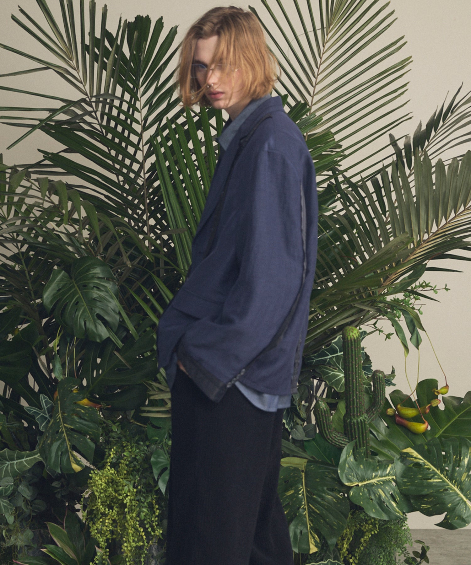 4种颜色Chambray可洗羊毛峰峰双胸夹克