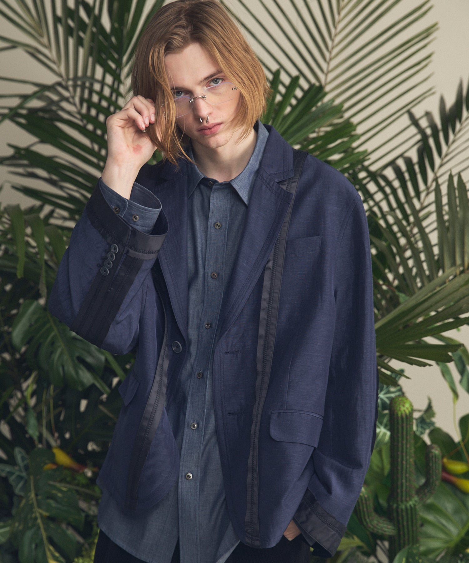 4种颜色Chambray可洗羊毛峰峰双胸夹克