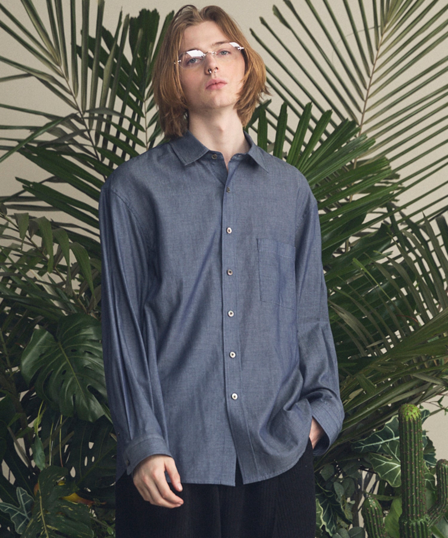 4 Colors Chambray Washable Wool Peaked Lapel Double Breasted Jacket