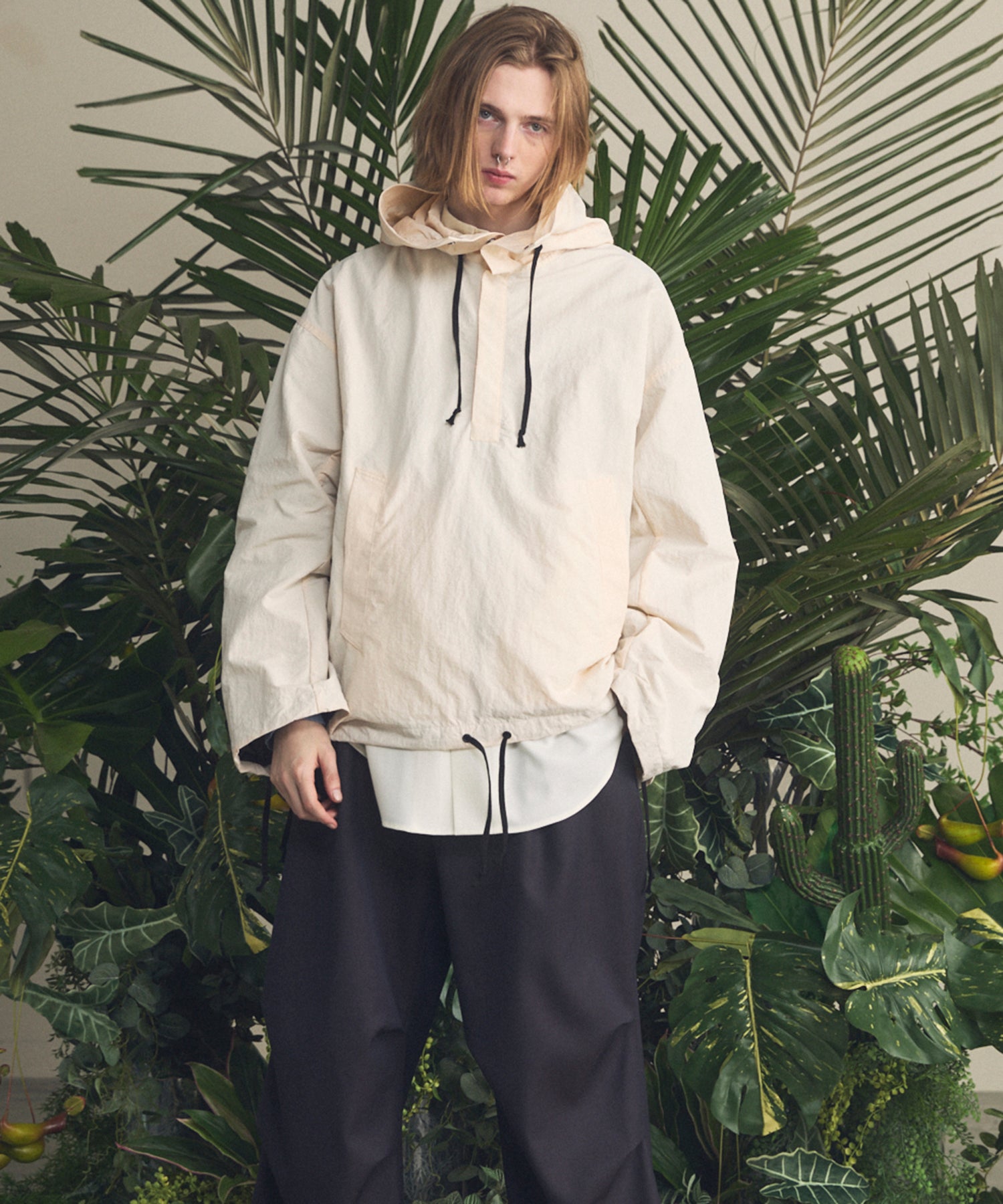 Washed Nylon Prime-Over Anorak Hoodie