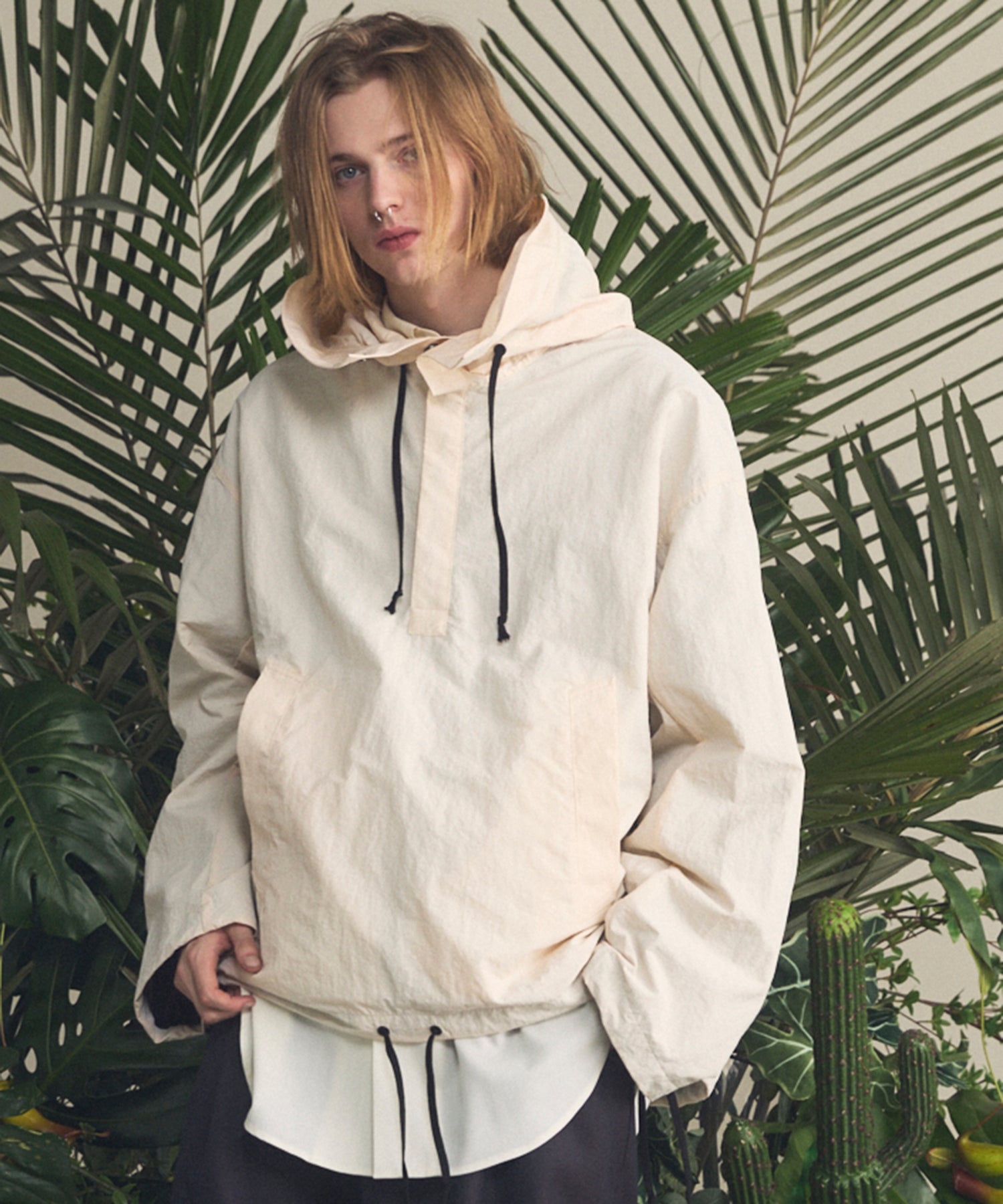 Washed Nylon Prime-Over Anorak Hoodie