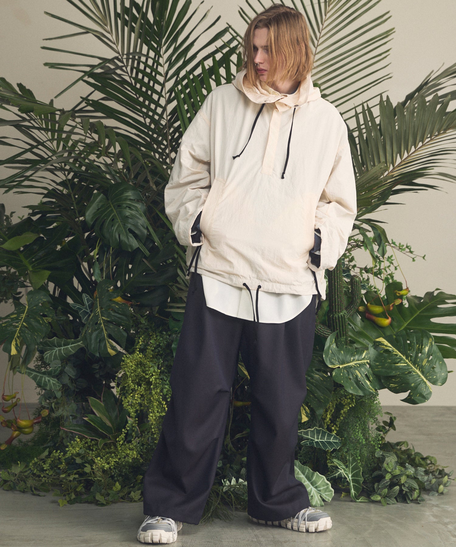 Washed Nylon Prime-Over Anorak Hoodie