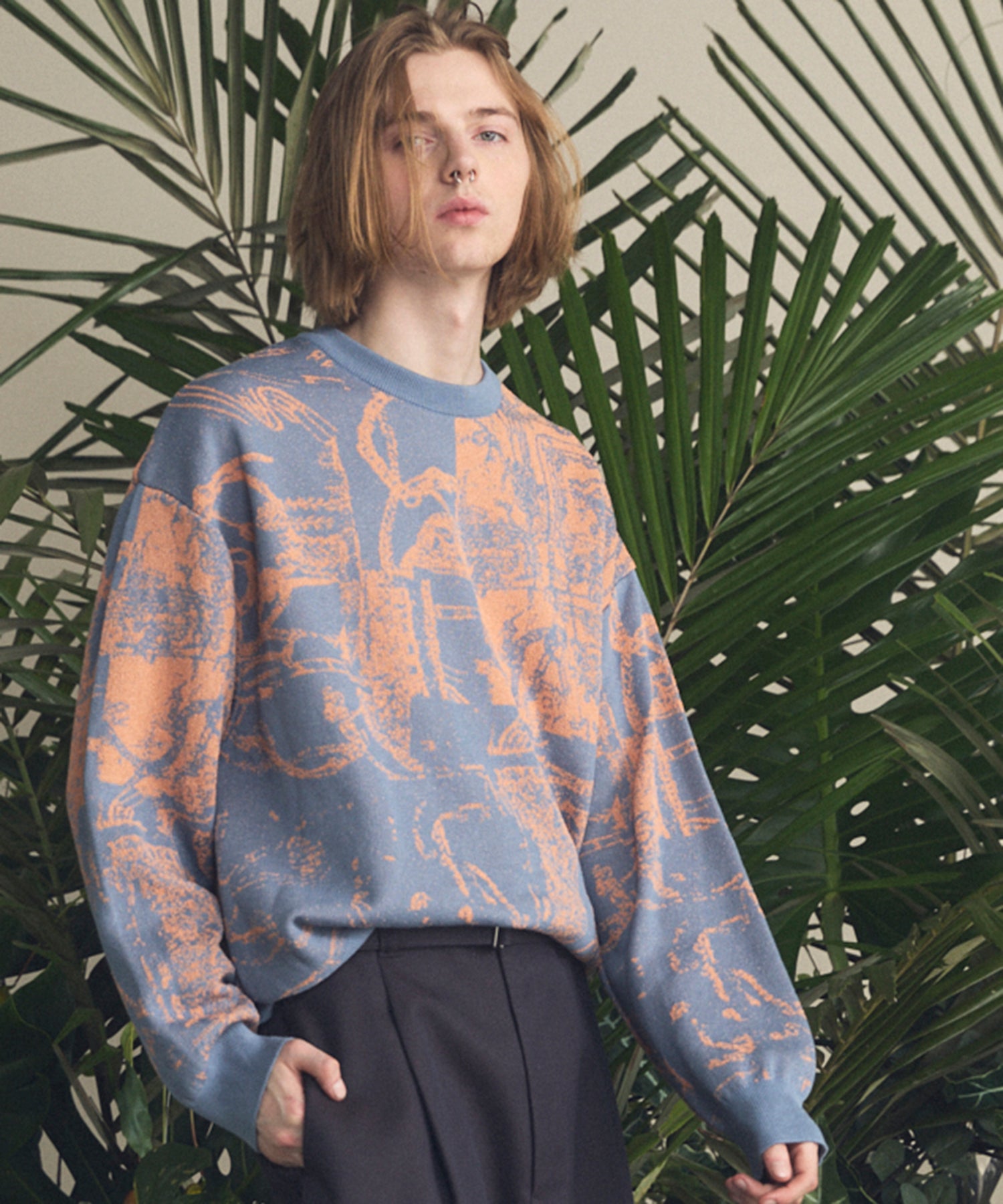 26SS PRE-ORDER】Scarf Collage Jacquard Prime-Over Crew Neck Knit Pullo