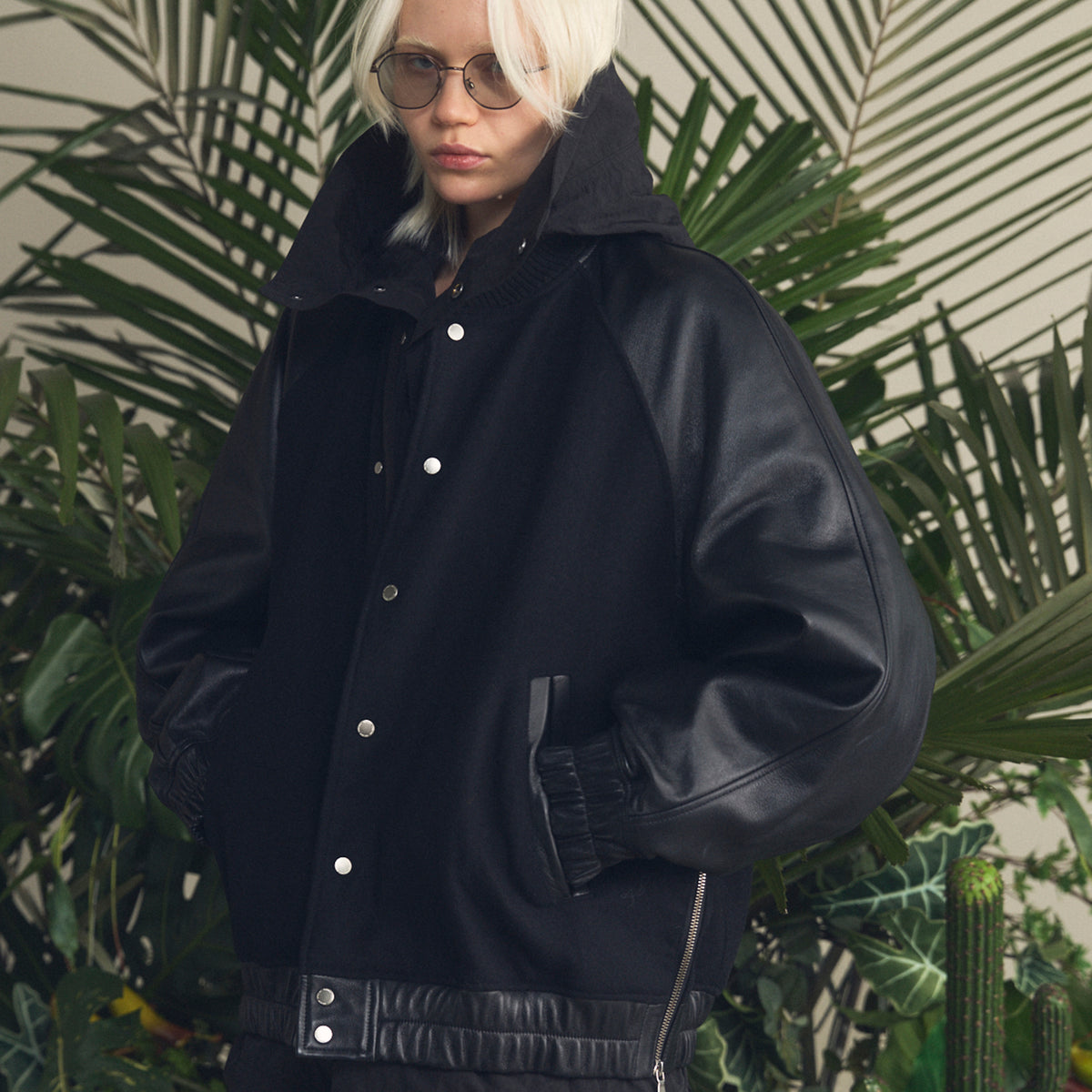 25AW PRE-ORDER] Sheep Leather Melton Combination Stadium Jacket