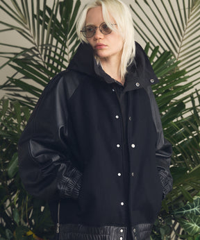 [25AW预订]绵羊皮革梅尔顿组合体育场外套