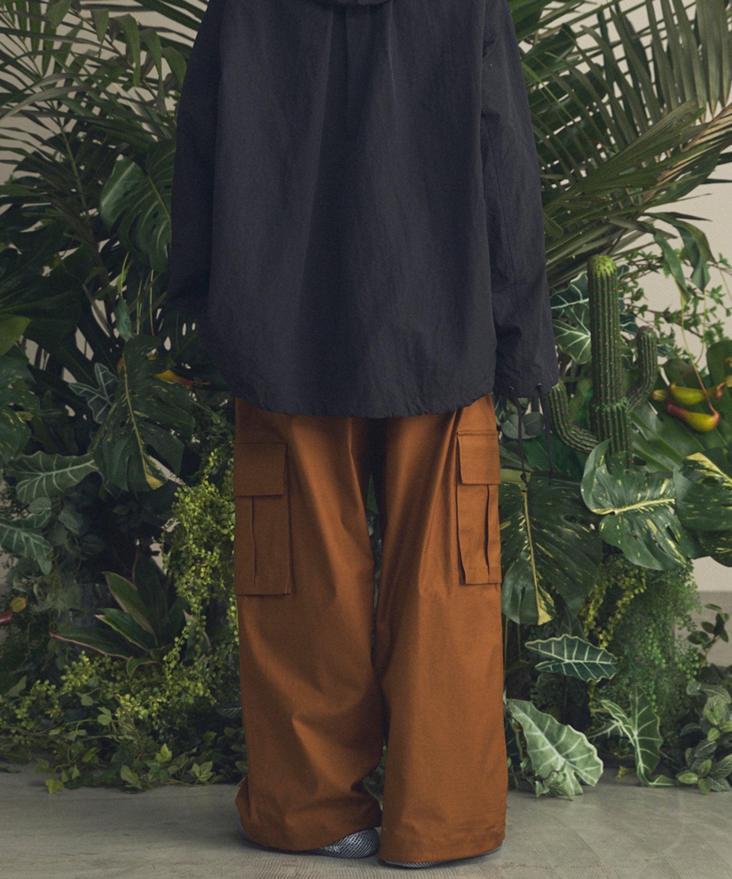 Back Satin Slub Stretch Prime-Wide Cargo Pants