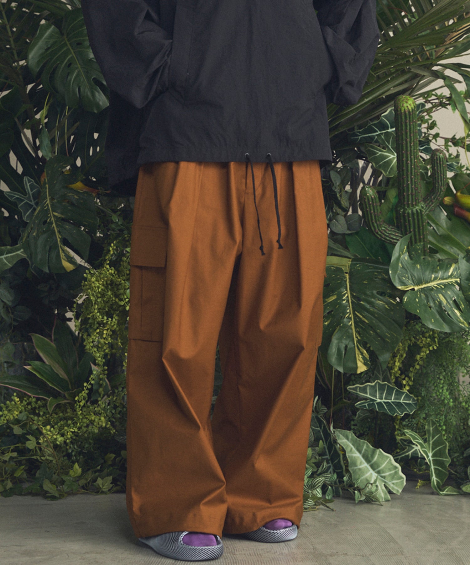 Back Satin Slub Stretch Prime-Wide Cargo Pants