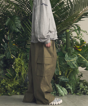 Back Satin Slub Stretch Prime-Wide Cargo Pants