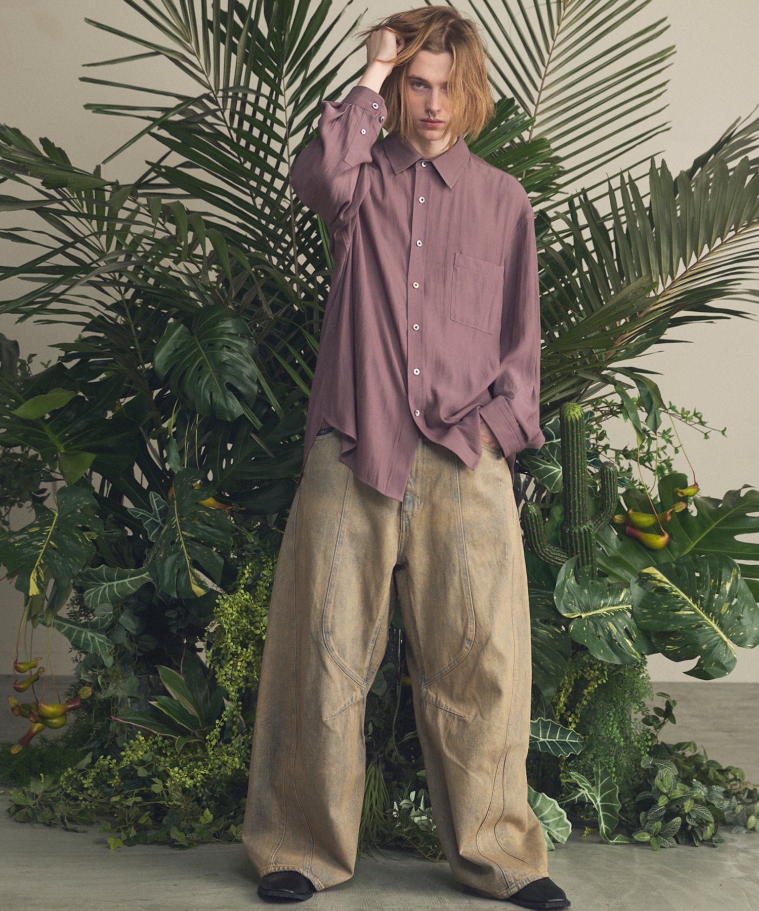 4 Colors Chambray Washable Wool Peaked Lapel Double Breasted Jacket