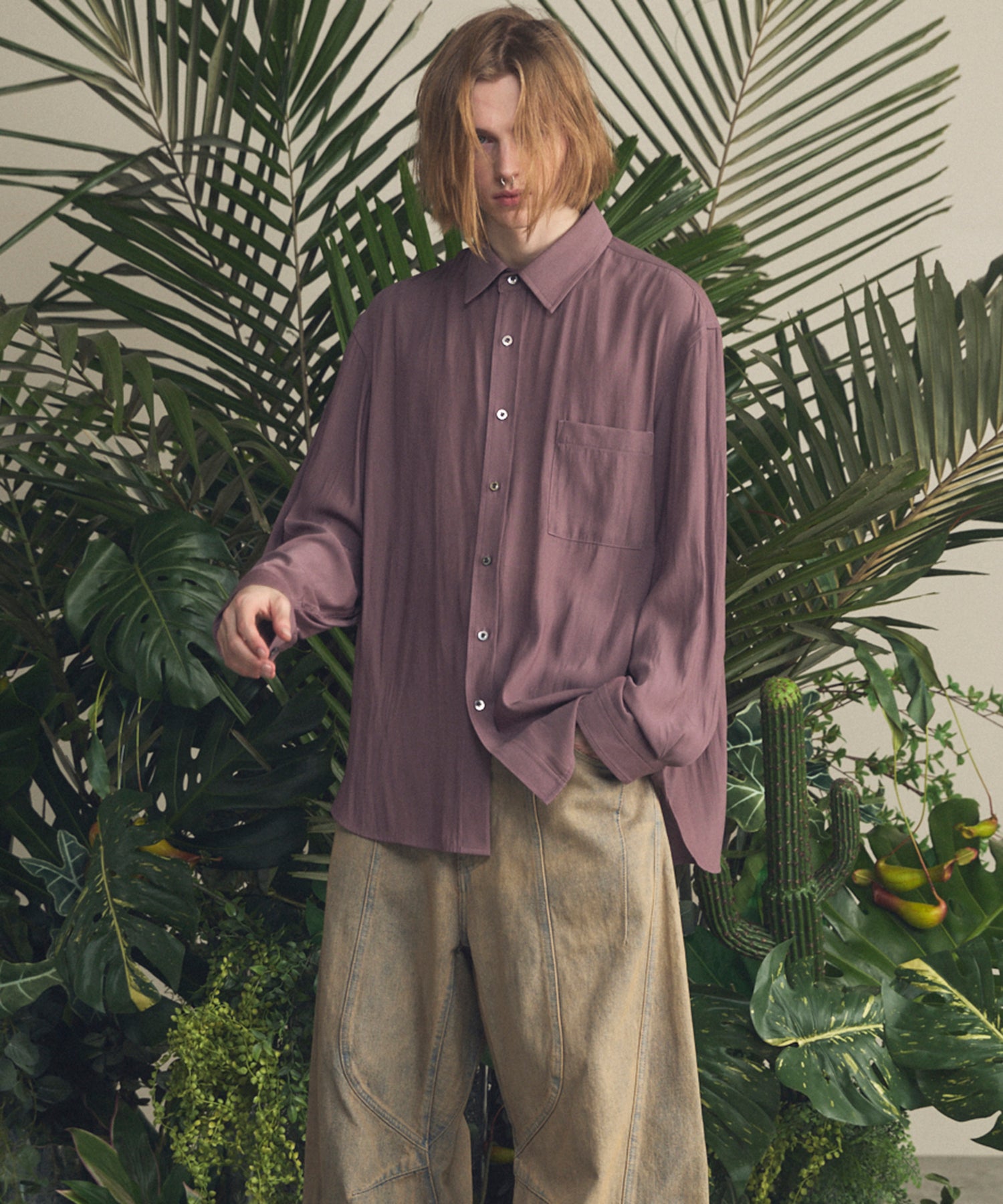 4 Colors Chambray Washable Wool Peaked Lapel Double Breasted Jacket