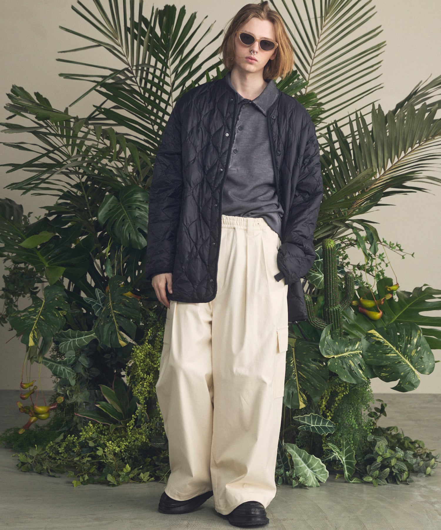 Back Satin Slub Stretch Prime-Wide Cargo Pants