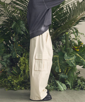 Back Satin Slub Stretch Prime-Wide Cargo Pants
