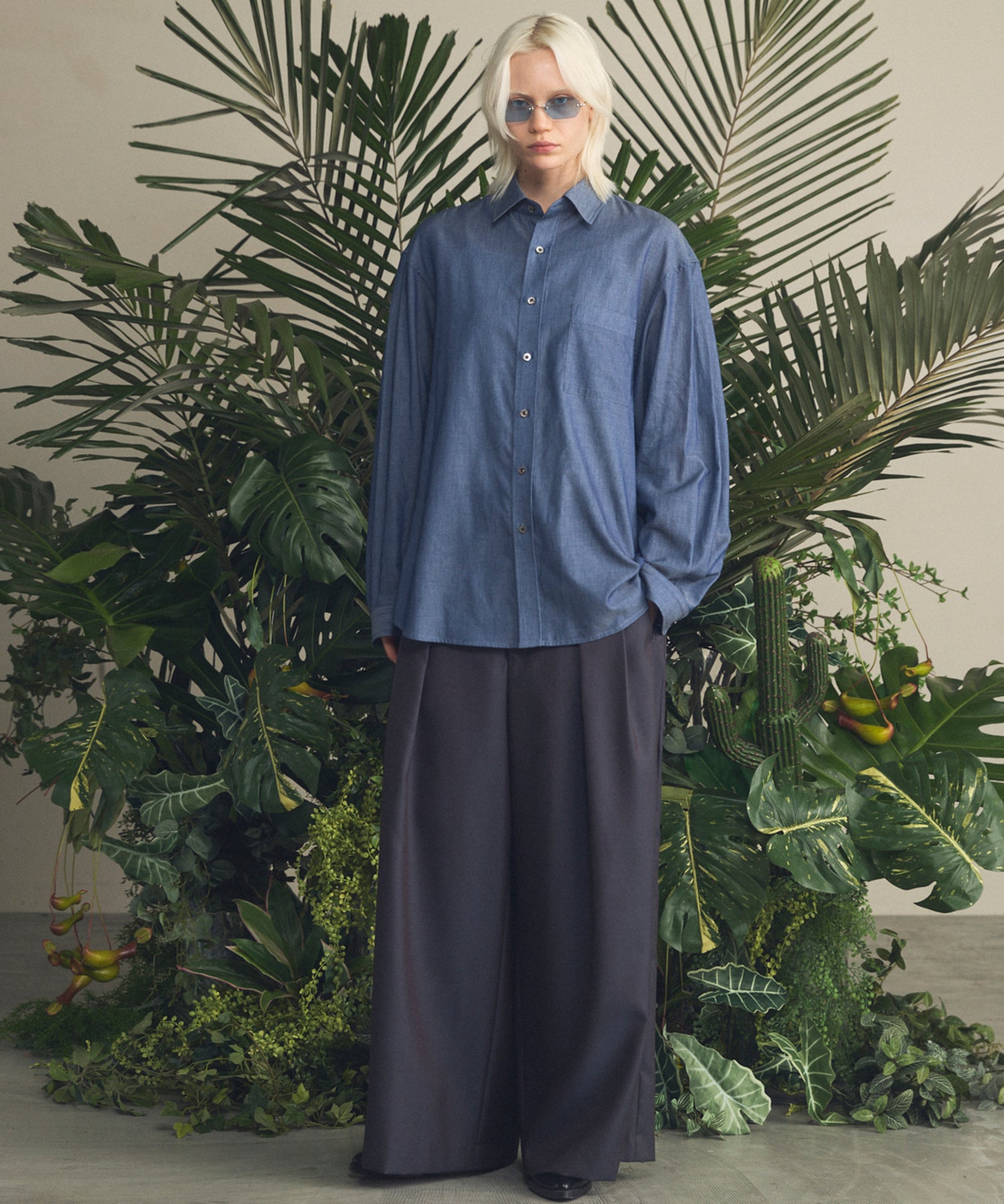 4 Colors Chambray Washable Wool Baggy Wide Pants