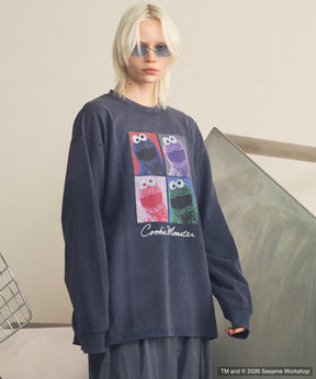 【MOVIE SERIES】「SESAME STREET」- Cookie Monster - Prime-Over Crew Neck Long Sleeve T-Shirt