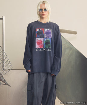 【MOVIE SERIES】「SESAME STREET」- Cookie Monster - Prime-Over Crew Neck Long Sleeve T-Shirt