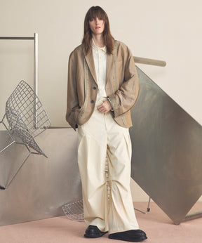 4 Colors Chambray Washable Wool Peaked Lapel Double Breasted Jacket