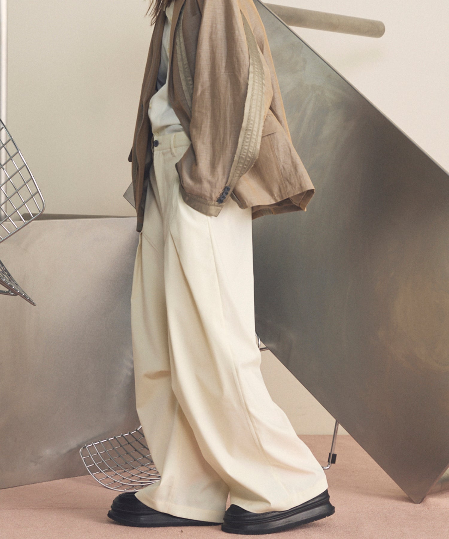 4 Colors Chambray Washable Wool Peaked Lapel Double Breasted Jacket