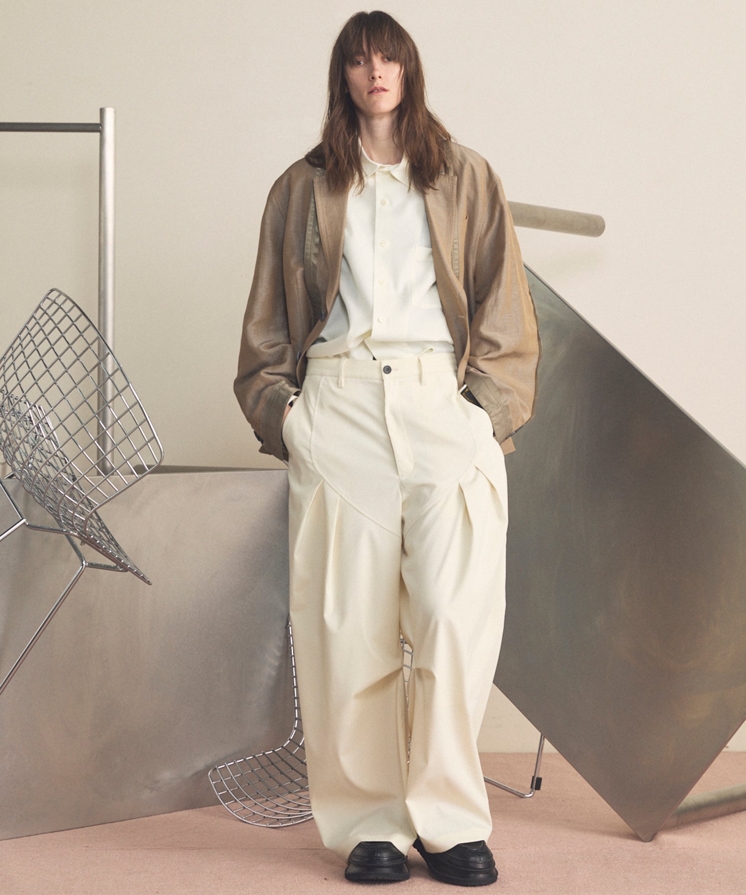 4 Colors Chambray Washable Wool Prime-Over Regular Collar Shirt