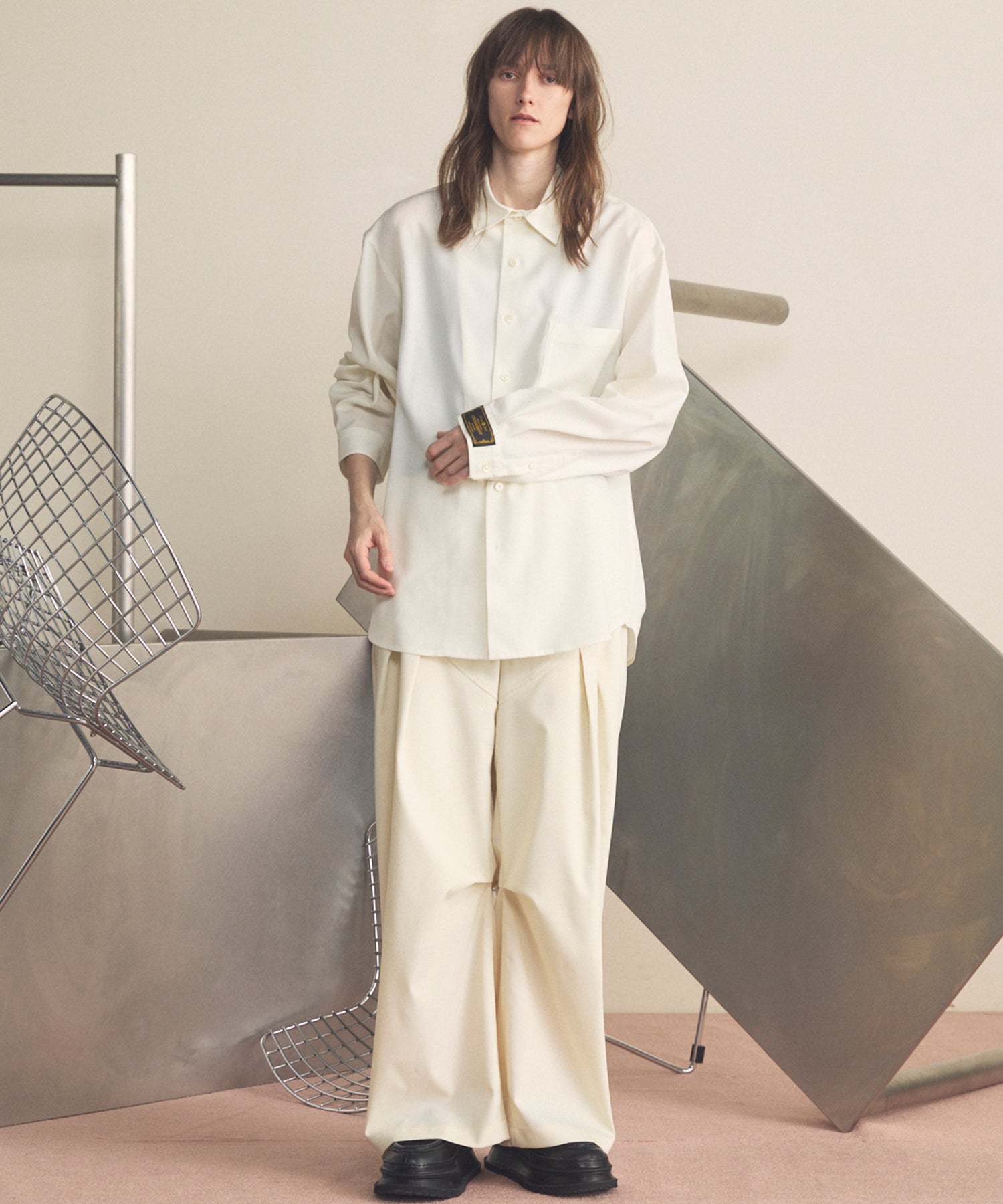 4 Colors Chambray Washable Wool Prime-Over Regular Collar Shirt