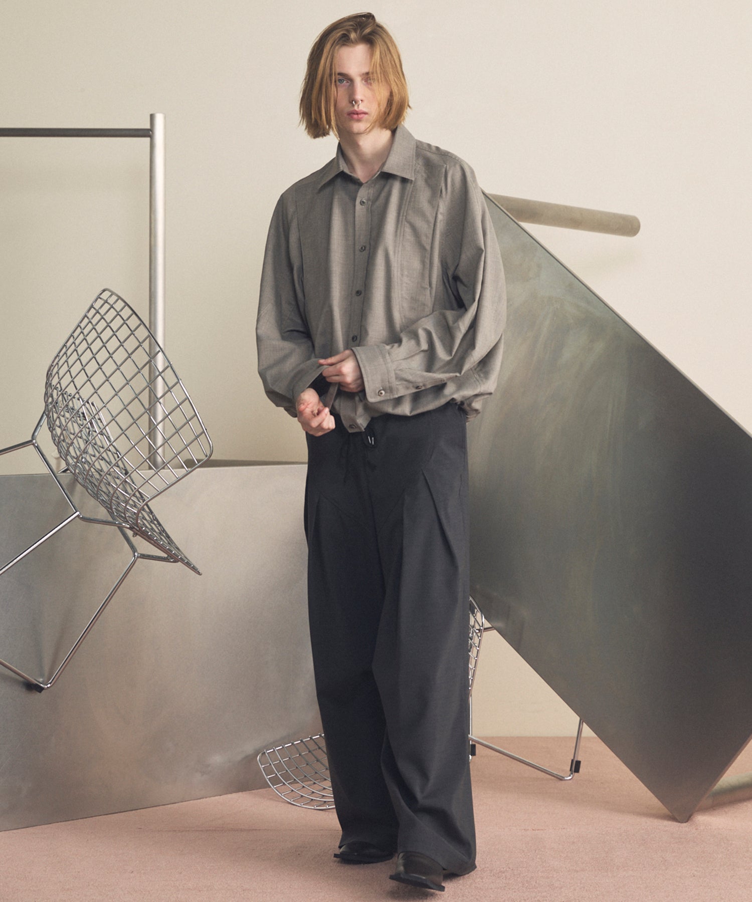 4 Colors Chambray Washable Wool Peaked Lapel Double Breasted Jacket