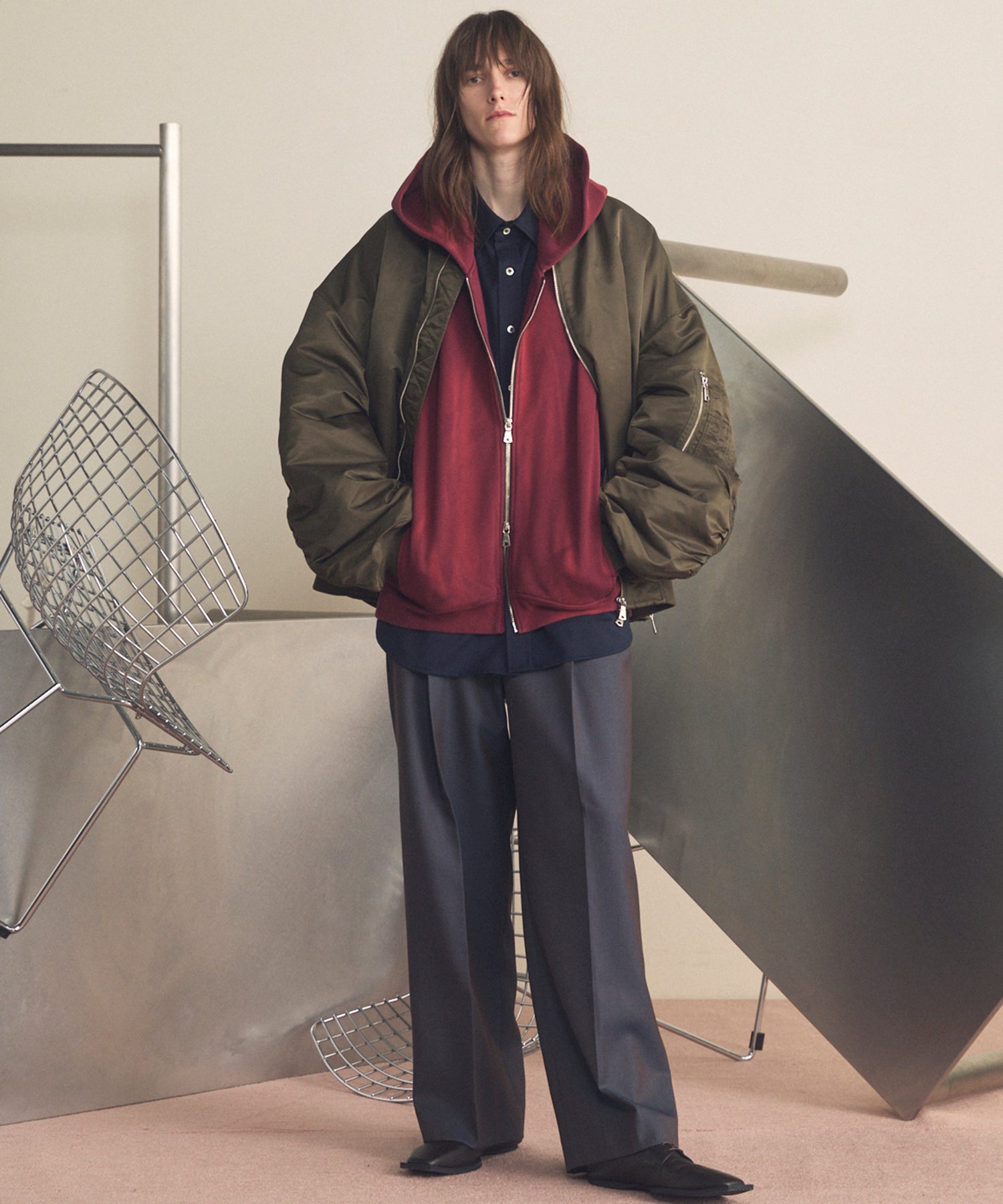 4种颜色Chambray可清洗羊毛盖的两种颜色宽两块宽裤子