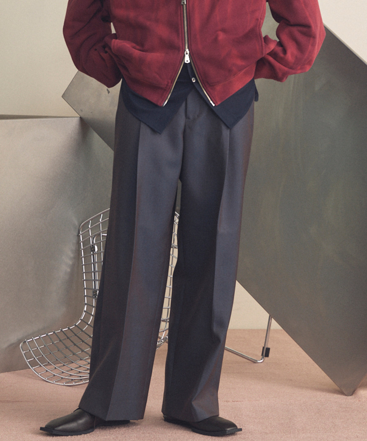 4 가지 색상 샹 브레이 세탁 가능한 양모 프라임 전역의 두 개의 턱 넓은 바지