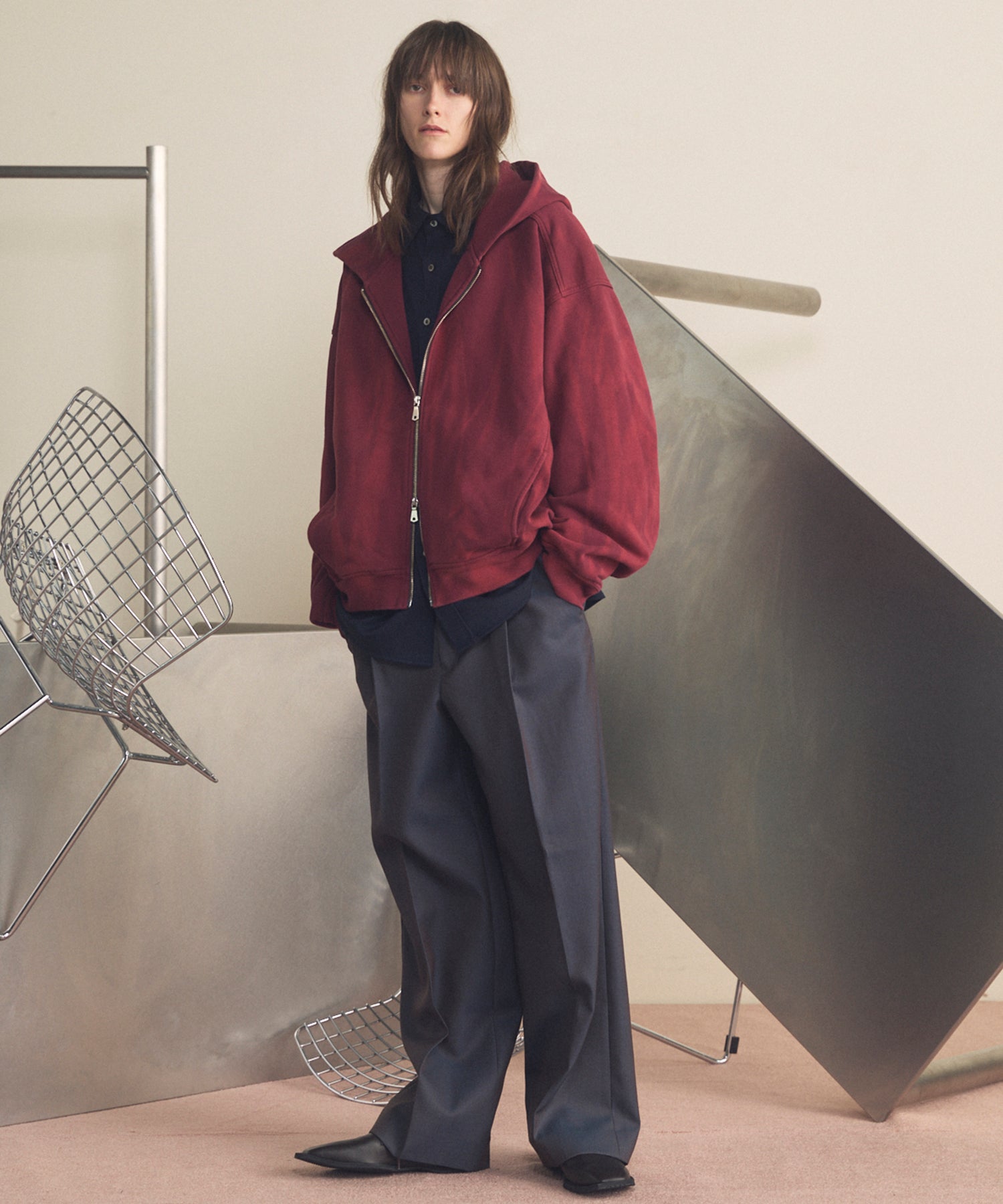 4种颜色Chambray可清洗羊毛盖的两种颜色宽两块宽裤子