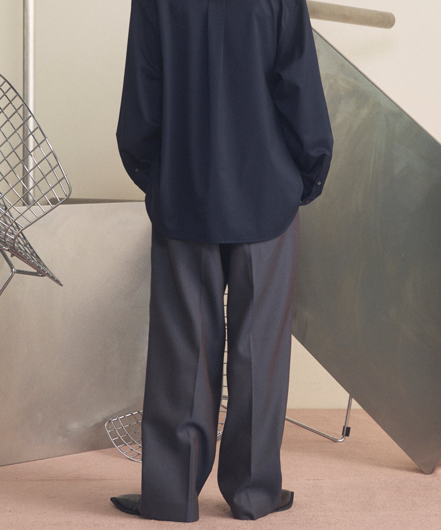 4种颜色Chambray可清洗羊毛盖的两种颜色宽两块宽裤子