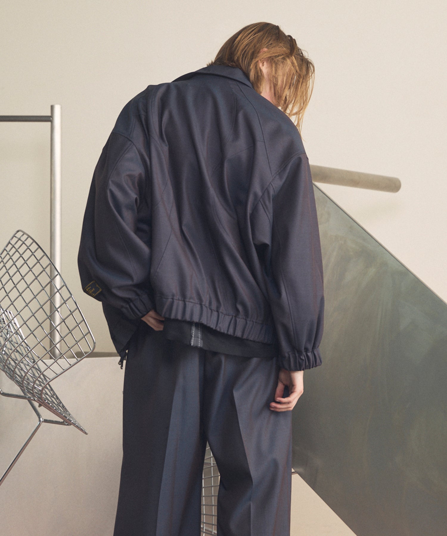 【26SS PRE-ORDER】4 Colors Chambray Washable Wool Prime-Over Switching Stand Collar Blouson