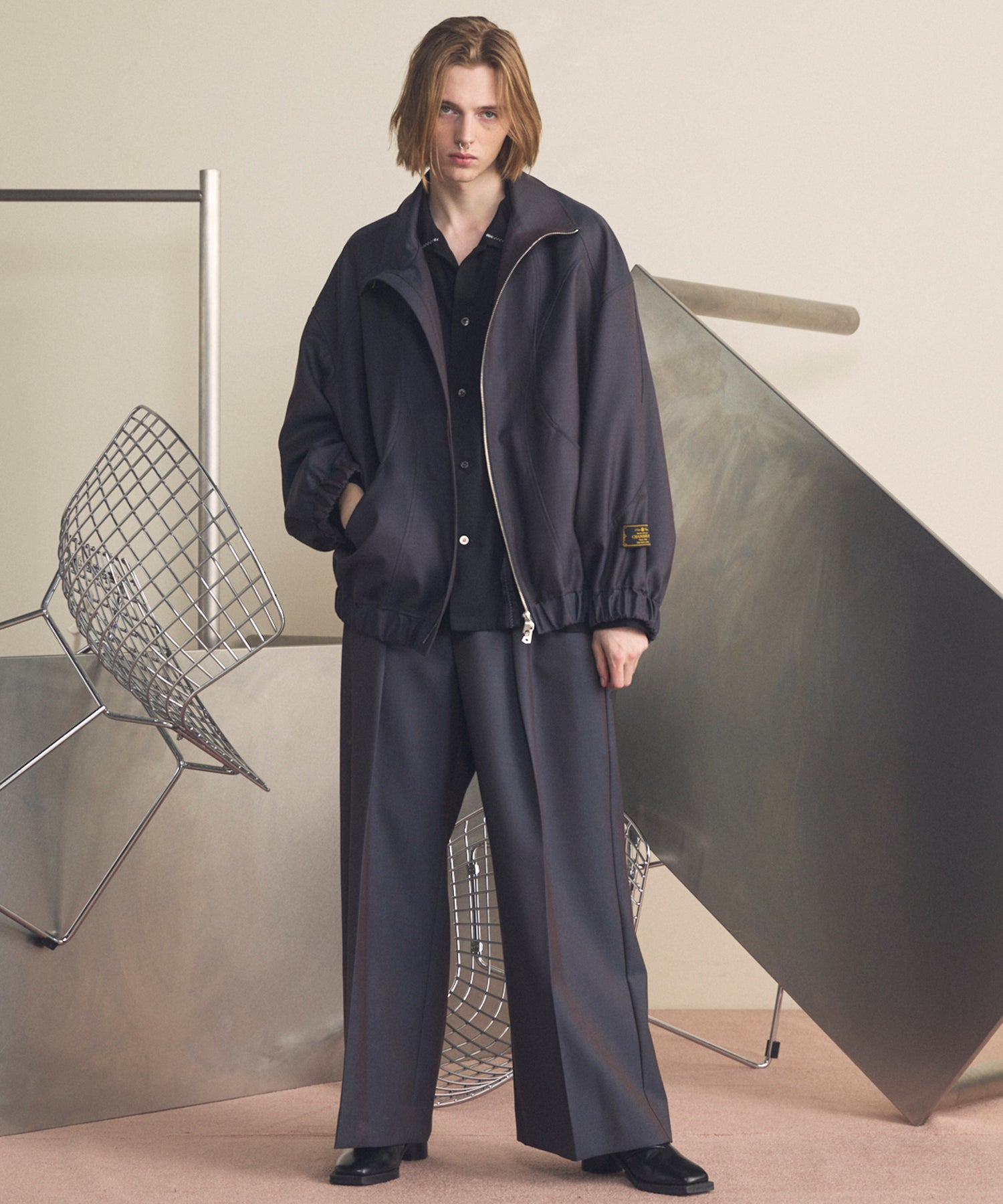 4种颜色Chambray可清洗羊毛盖的两种颜色宽两块宽裤子