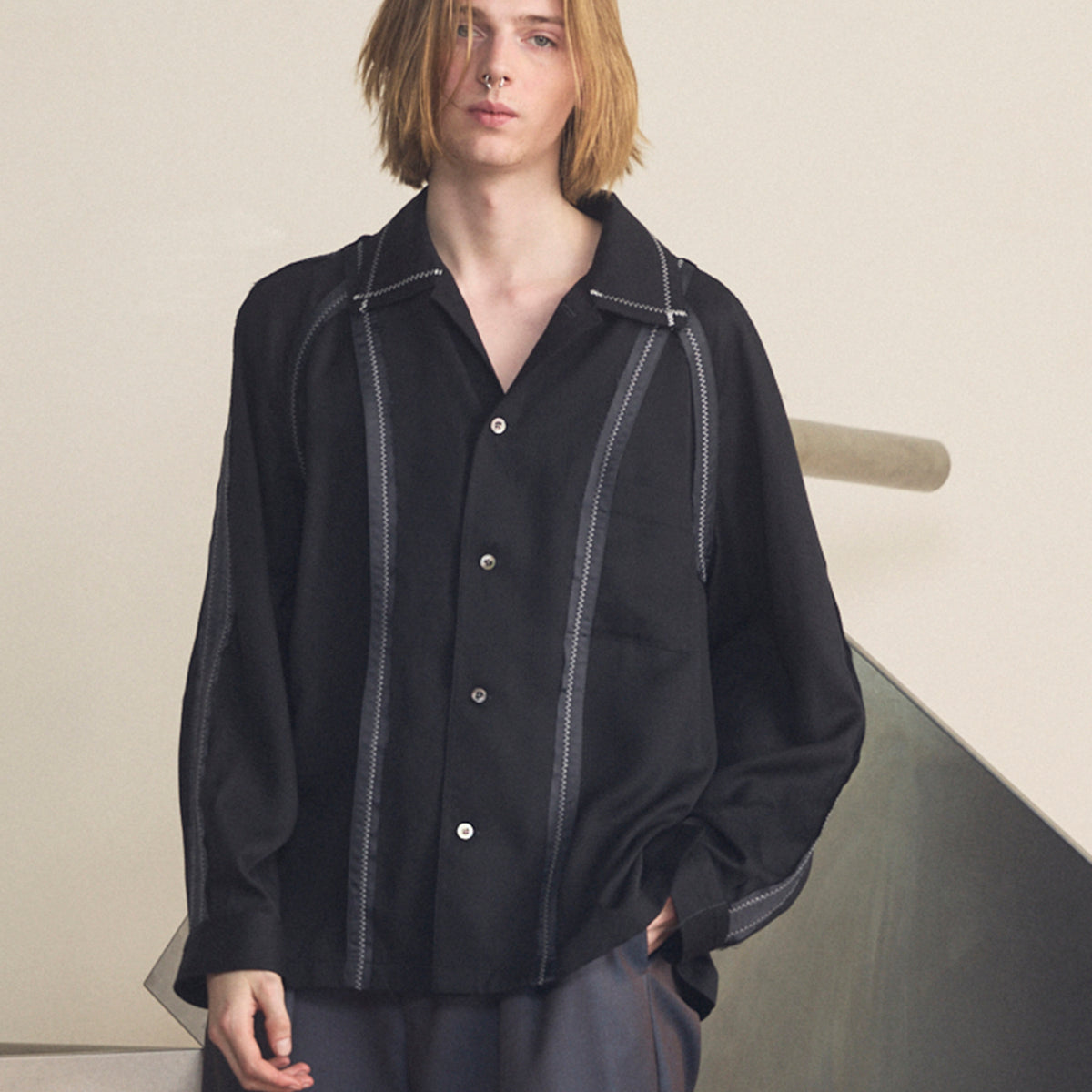 Inside-out Prime-Over Open Collar Shirt