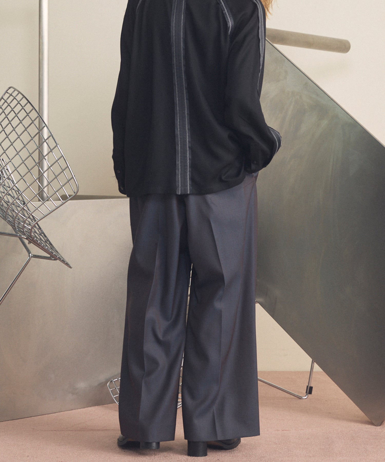 4种颜色Chambray可清洗羊毛盖的两种颜色宽两块宽裤子