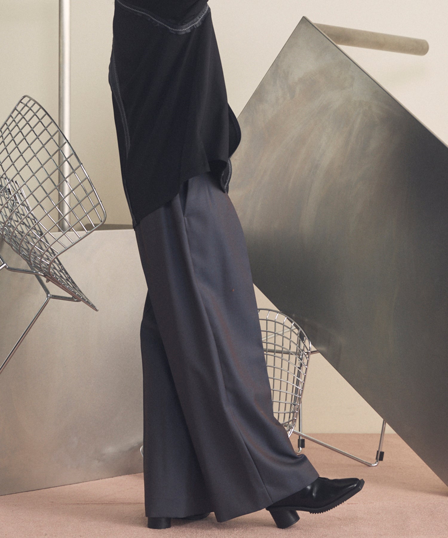 4种颜色Chambray可清洗羊毛盖的两种颜色宽两块宽裤子