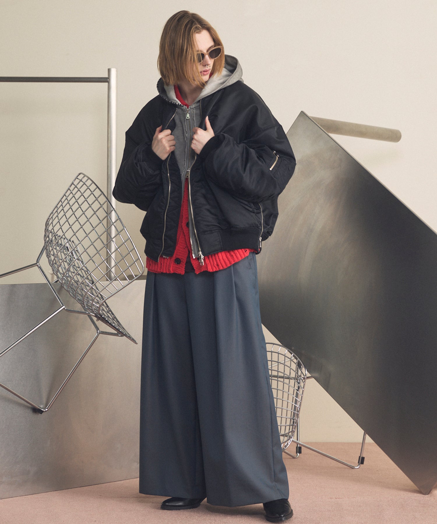 4 Colors Chambray Washable Wool Baggy Wide Pants