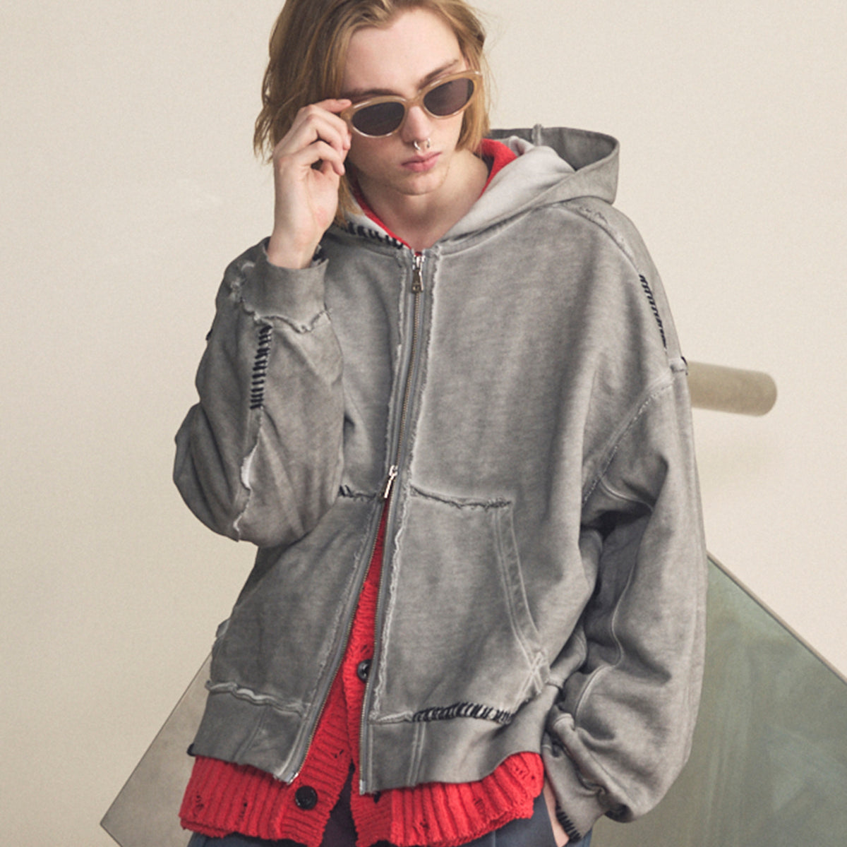 Over-Dye Embroidery Prime-Over Sweat Zip Hoodie