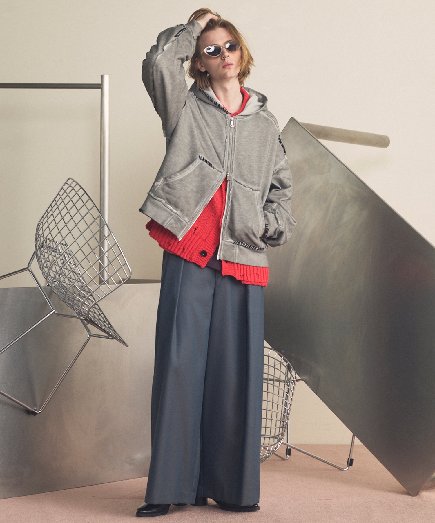 4 Colors Chambray Washable Wool Baggy Wide Pants