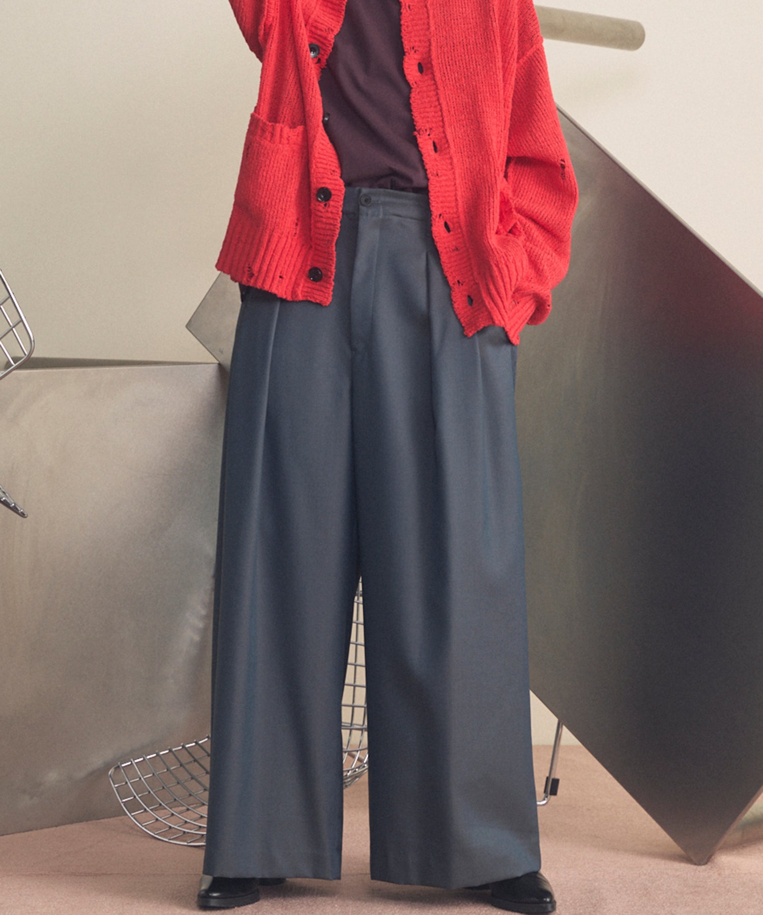 4 Colors Chambray Washable Wool Baggy Wide Pants