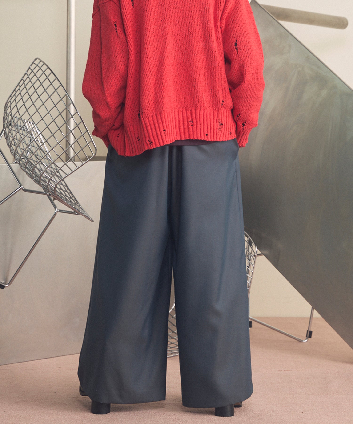 4 Colors Chambray Washable Wool Baggy Wide Pants