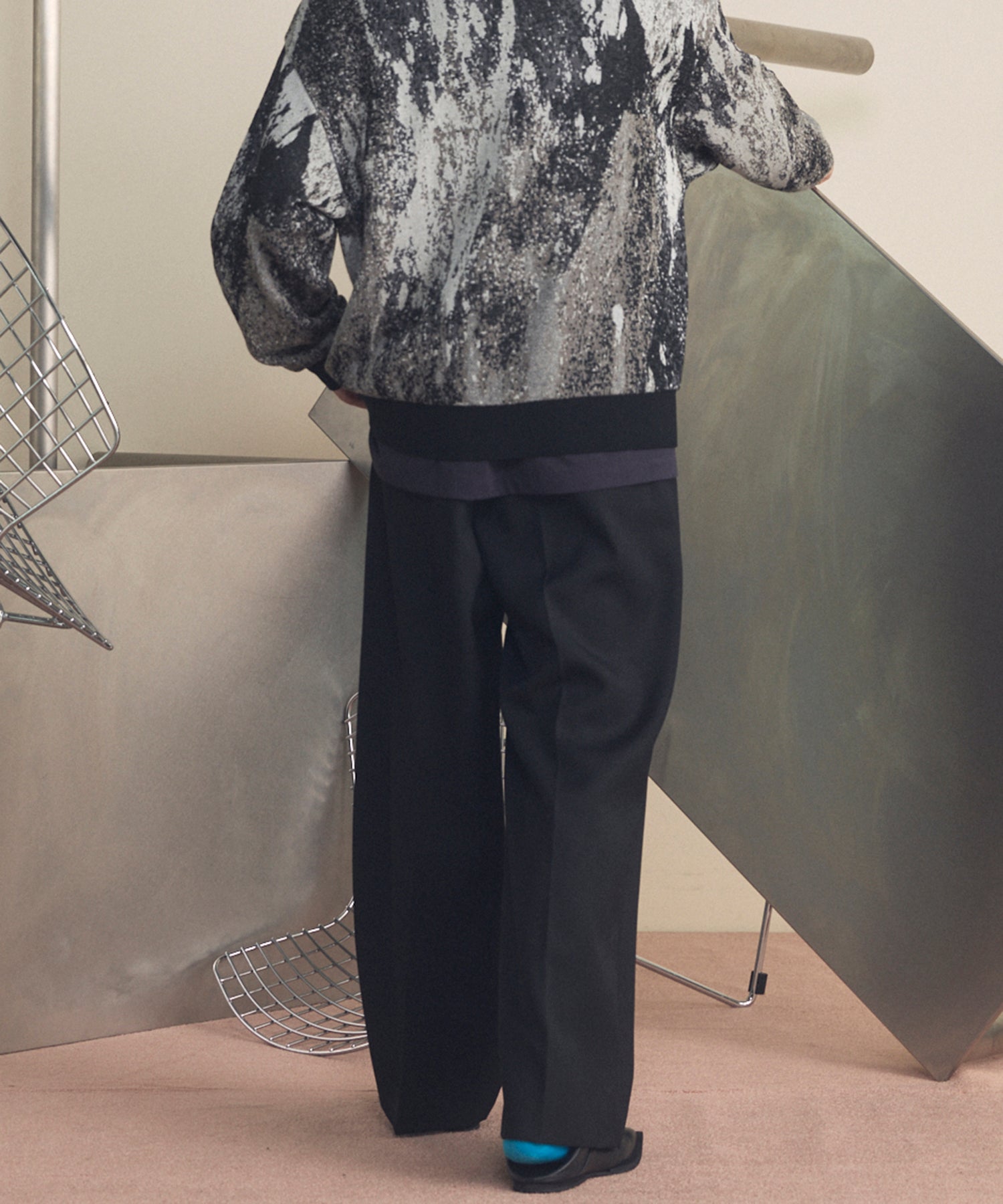 4 색 샹 브레이 세탁 가능한 양모 프라임 전역의 턱 넓은 바지