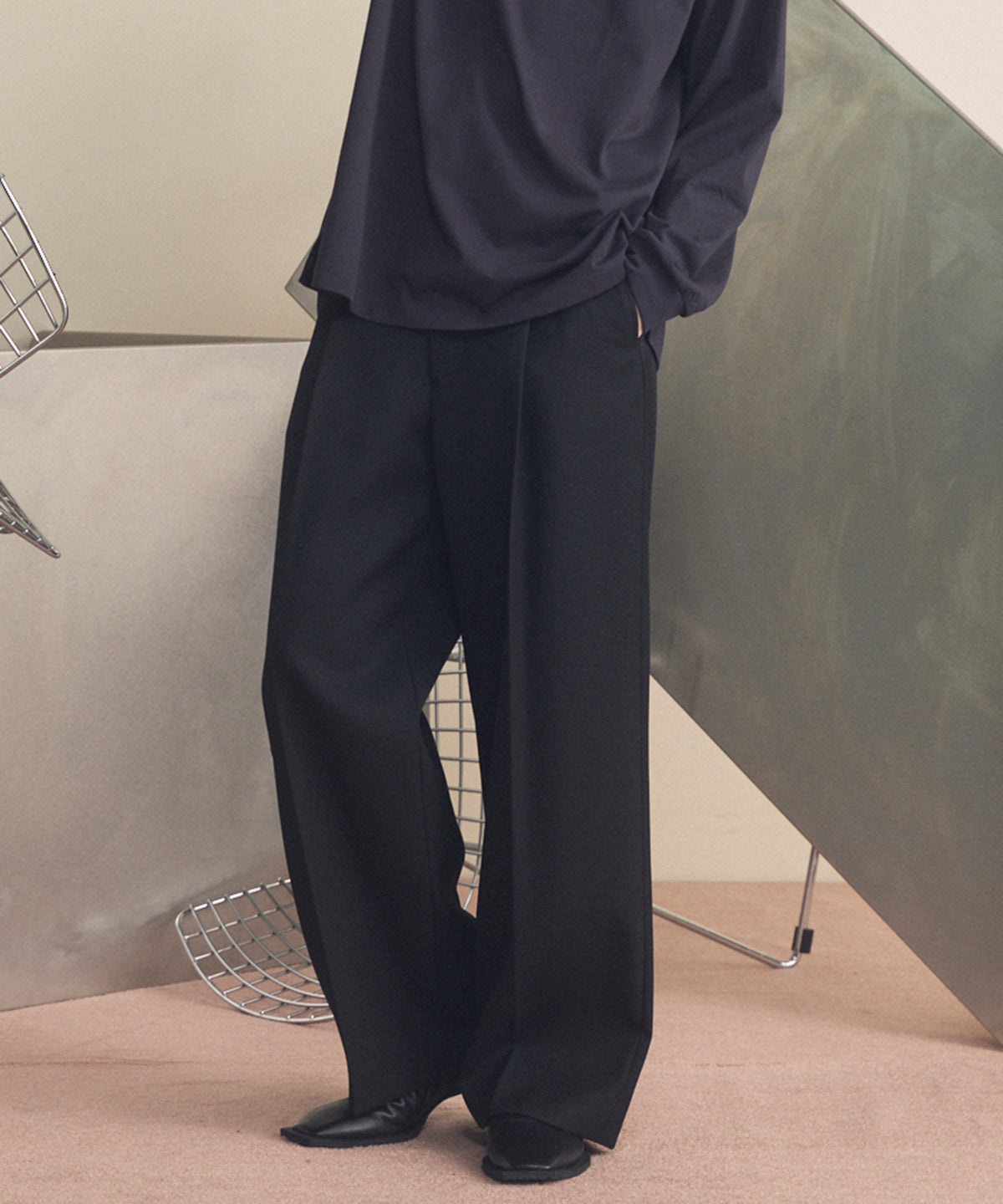 4 색 샹 브레이 세탁 가능한 양모 프라임 전역의 턱 넓은 바지