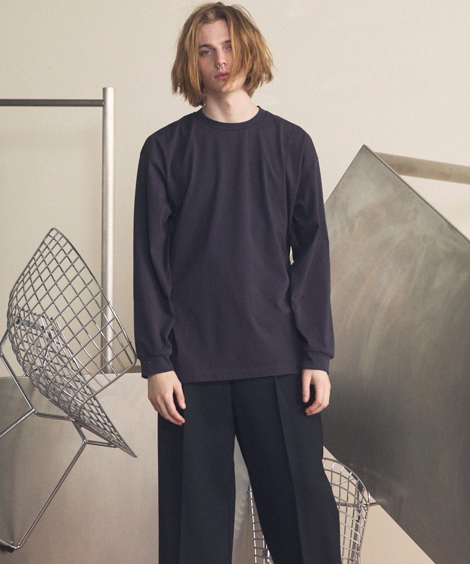 艺术家图形刺绣Prime-Over船长颈长袖T恤