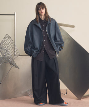 【26SS PRE-ORDER】4 Colors Chambray Washable Wool Prime-Over Switching Stand Collar Blouson