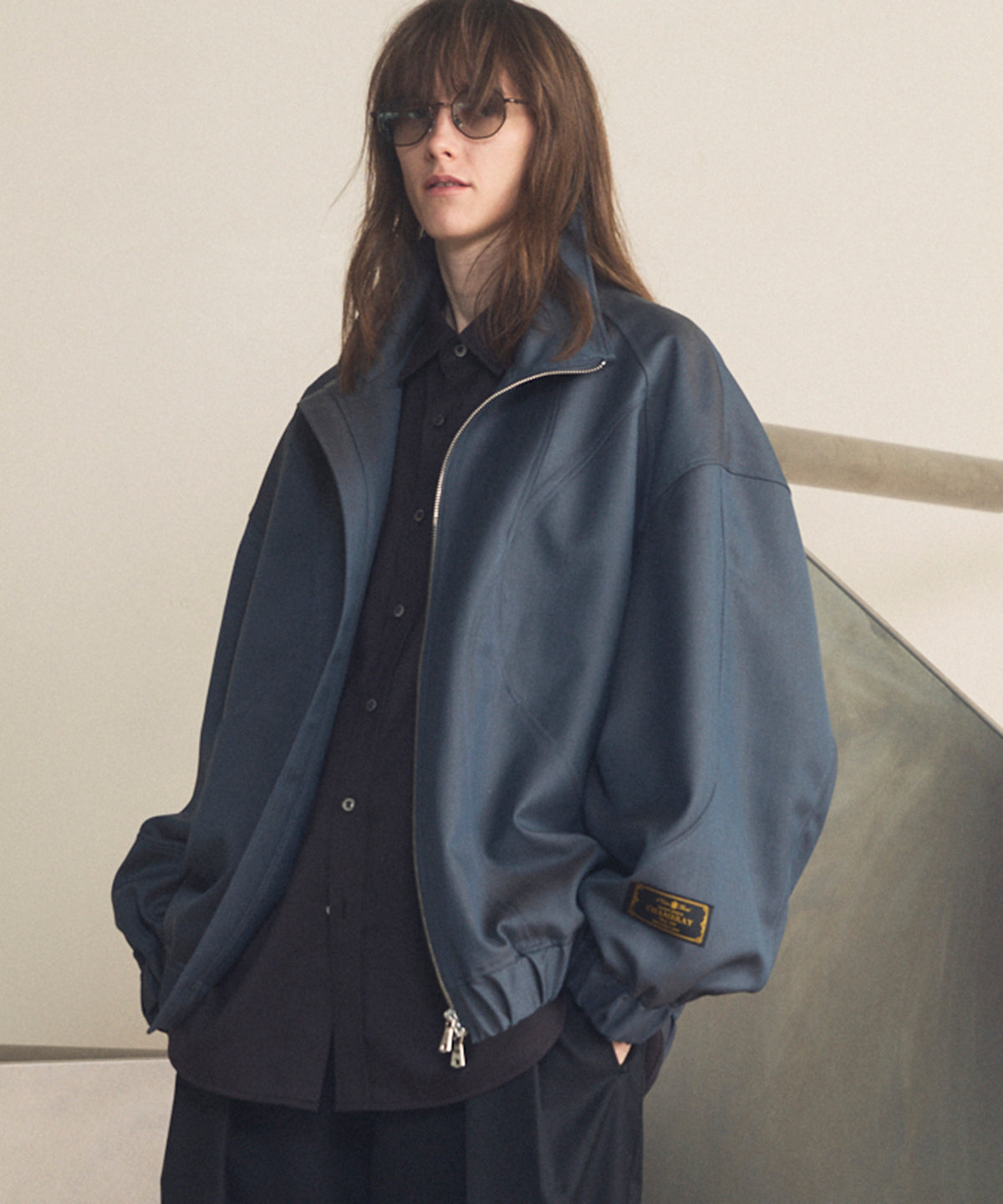 【26SS PRE-ORDER】4 Colors Chambray Washable Wool Prime-Over Switching Stand Collar Blouson